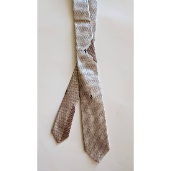 Vintage 70's Silk Skinny Tie by Don Loper California, Brown Beige Abstract Print - Picture 4 of 10